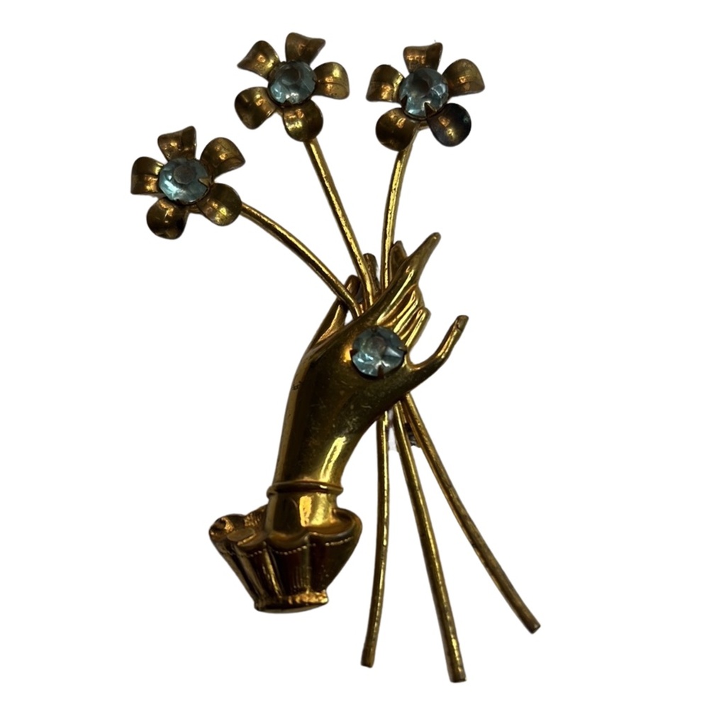 Vintage Brooch Hand Holding Flowers